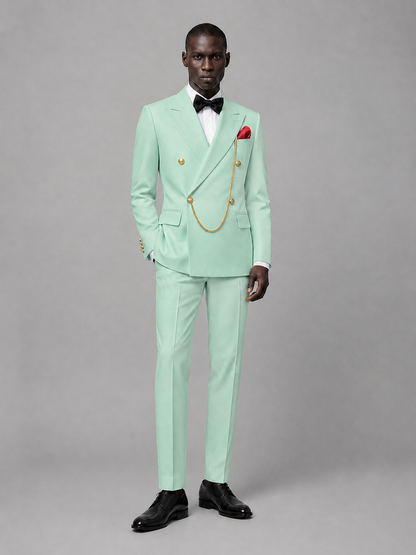 Men's Mint Green Double-Breasted 2-Piece Suit Set – Jacket & Trousers | Mint Green Chain - Mint Green