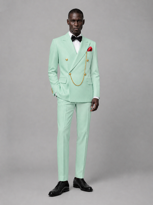 Men's Mint Green Double-Breasted 2-Piece Suit Set – Jacket & Trousers | Mint Green Chain - Mint Green