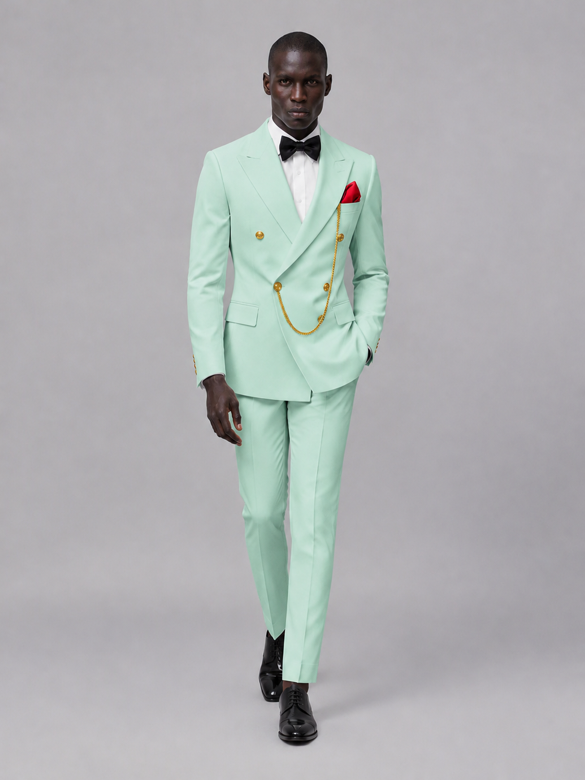 Men's Mint Green Double-Breasted 2-Piece Suit Set – Jacket & Trousers | Mint Green Chain - Mint Green