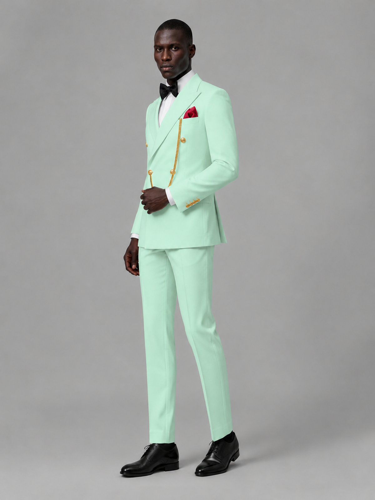 Men's Mint Green Double-Breasted 2-Piece Suit Set – Jacket & Trousers | Mint Green Chain - Mint Green