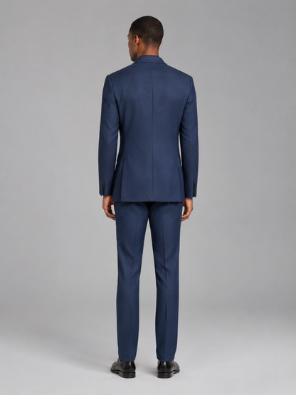 Savile Men's Navy Blue Contrast Shawl Lapel Tuxedo Suit – 3-Piece Wedding, Prom & Black-Tie Formal Set