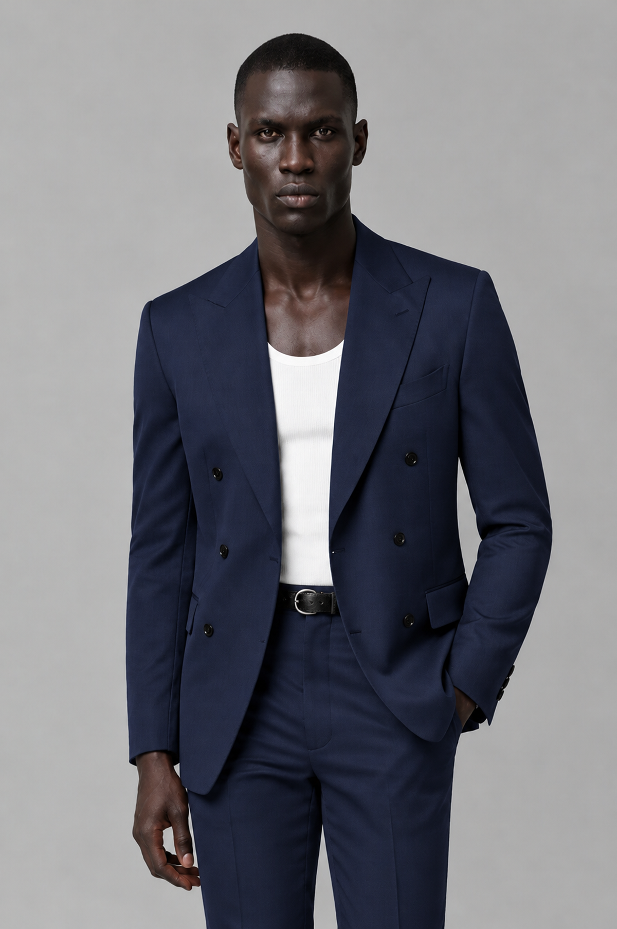 Savile Men's Navy Blue Double Breasted Slim Fit 2-Piece Suit Set – Blazer & Trousers | Wedding Gala Formal - Navy Blue - Navy Blue_01