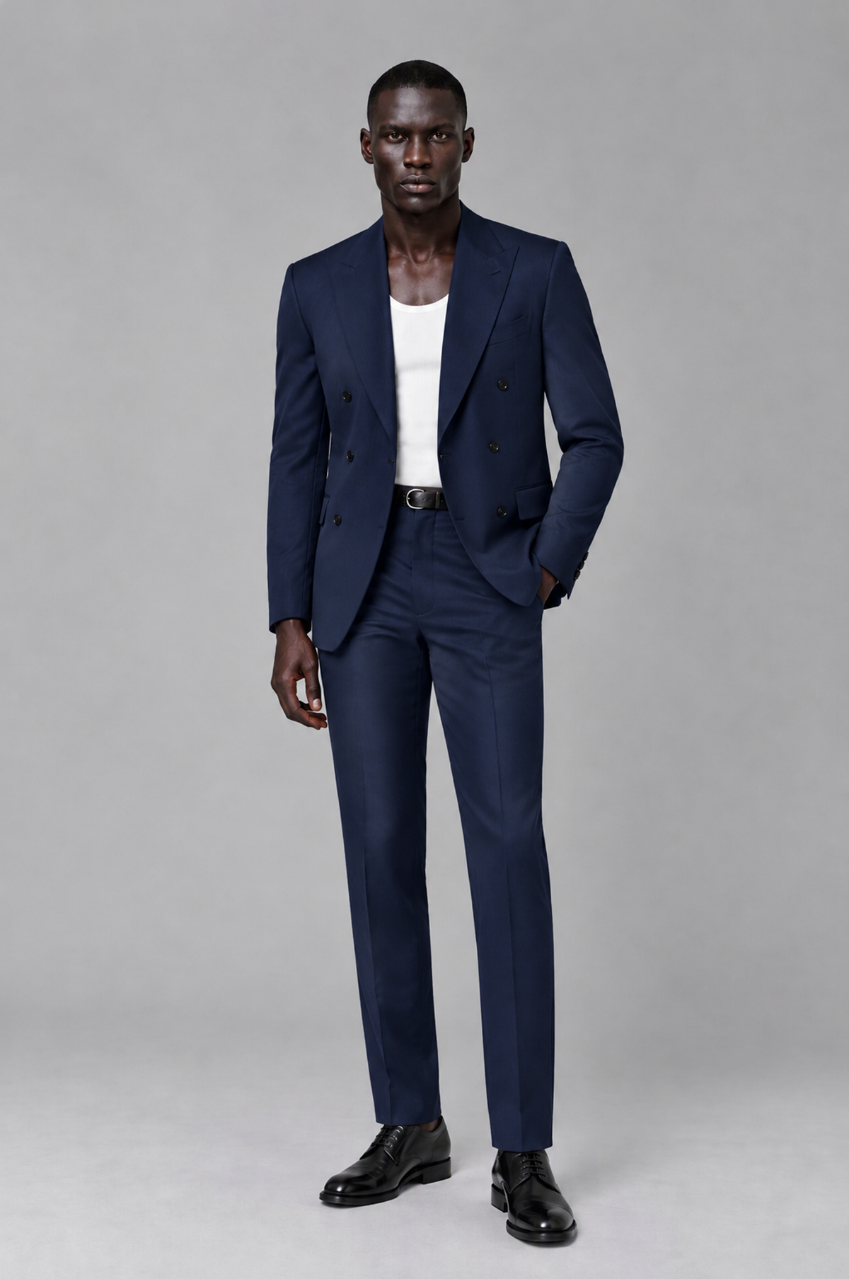 Savile Men's Navy Blue Double Breasted Slim Fit 2-Piece Suit Set – Blazer & Trousers | Wedding Gala Formal - Navy Blue - Navy Blue_02