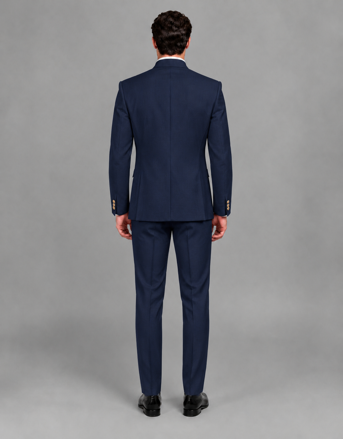 BOLODOO Men's Navy Blue Asymmetrical Mandarin Collar Tuxedo Suit – Modern 2-Piece Gold Button Wedding, Prom & Gala Set - Navy Blue - Navy Blue_03