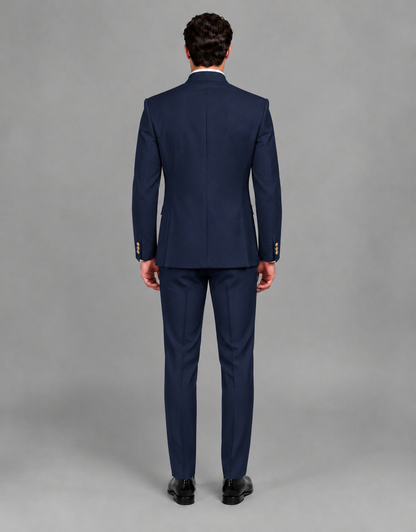 BOLODOO Men's Navy Blue Asymmetrical Mandarin Collar Tuxedo Suit – Modern 2-Piece Gold Button Wedding, Prom & Gala Set - Navy Blue - Navy Blue_03