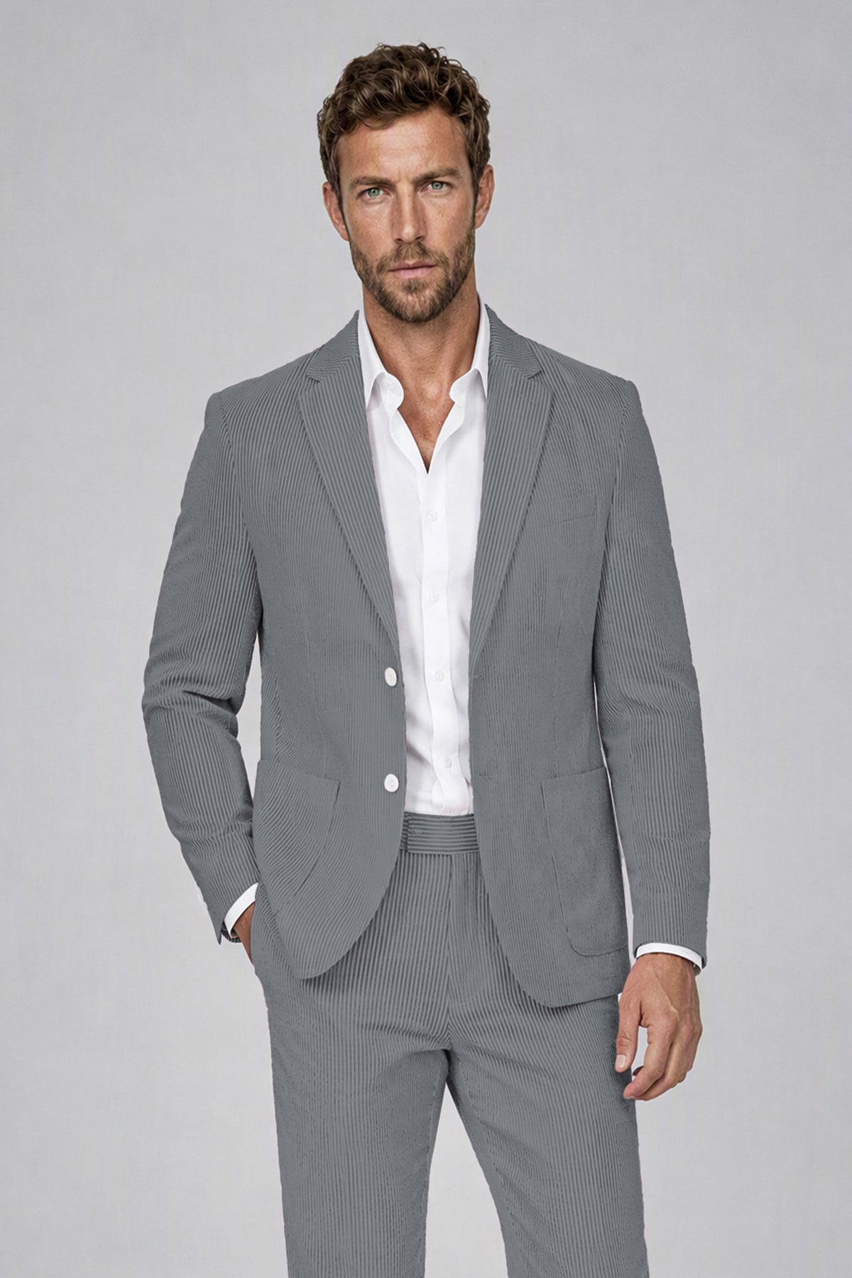 Savile Men's Navy Blue Striped 2-Piece Suit Set – Notch Lapel Blazer & Tailored Trousers - Navy Blue - Navy_Blue(1)