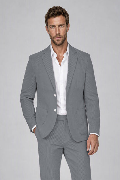 Savile Men's Navy Blue Striped 2-Piece Suit Set – Notch Lapel Blazer & Tailored Trousers - Navy Blue - Navy_Blue(1)