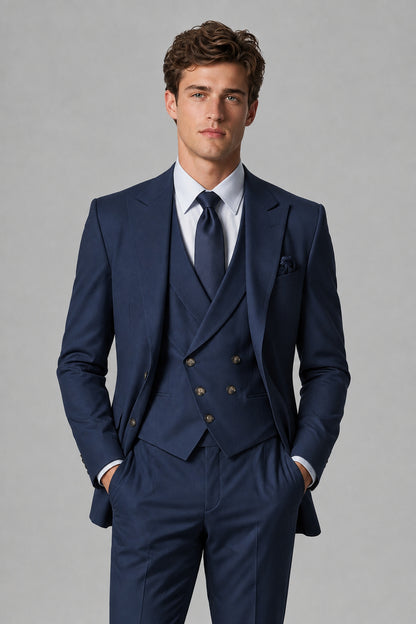 Savile Men's Dusty Navy Blue 3-Piece Suit – Jacket, Vest & Trousers | QX0113 - Navy Blue