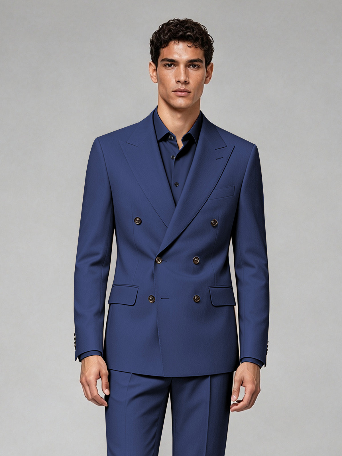 Savile Men's Navy Blue Double-Breasted 2-Piece Suit Set – Blazer & Trousers - Navy Blue