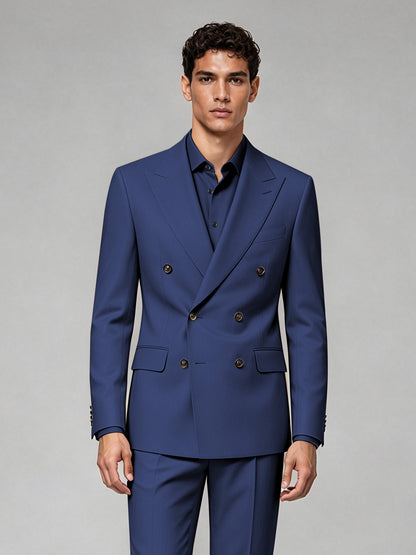 Savile Men's Navy Blue Double-Breasted 2-Piece Suit Set – Blazer & Trousers - Navy Blue