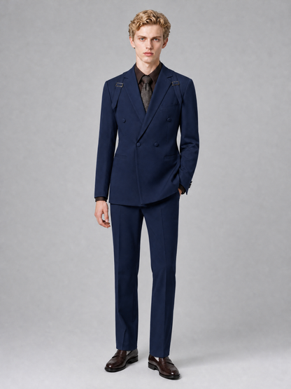 Men's Light Navy Blue Double-Breasted Slim Fit 2-Piece Suit – Peak Lapel Wedding & Business Formal Set - Navy Blue - Navy_Blue_2