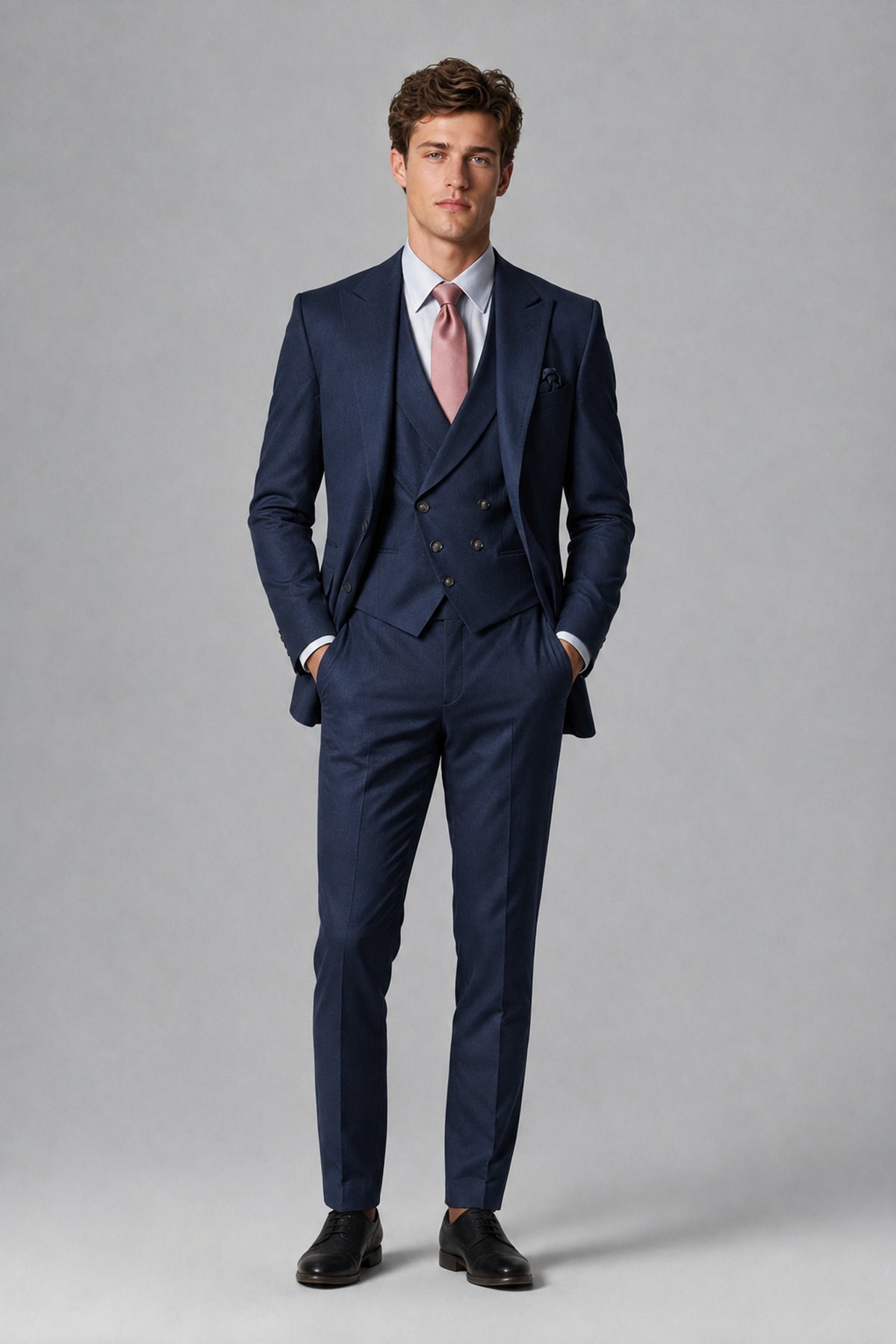 Savile Men's Dusty Navy Blue 3-Piece Suit – Jacket, Vest & Trousers | QX0113 - Navy Blue