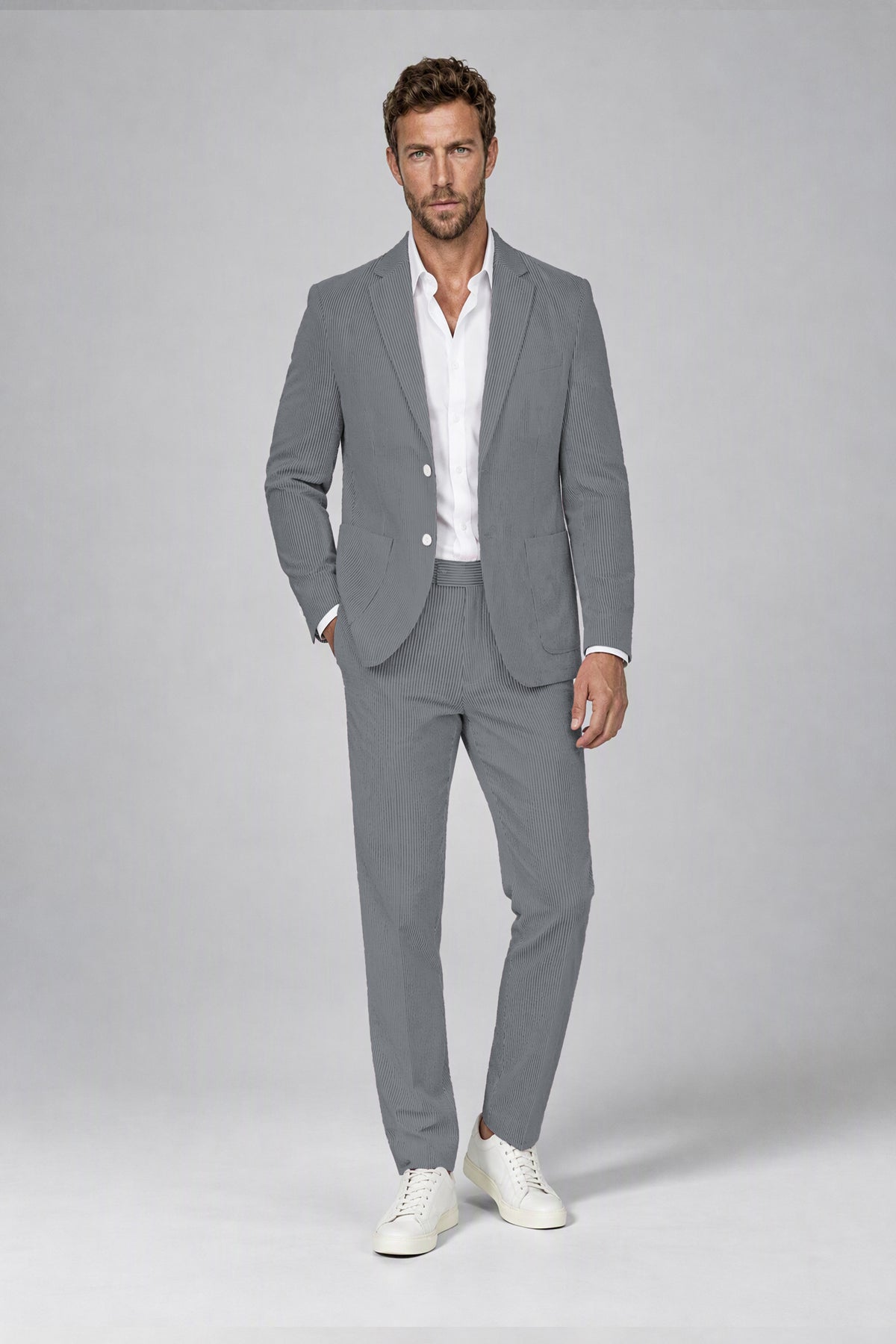 Savile Men's Navy Blue Striped 2-Piece Suit Set – Notch Lapel Blazer & Tailored Trousers - Navy Blue - Navy_Blue(2)