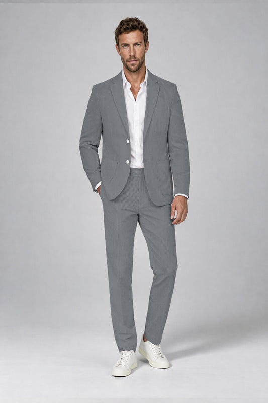 Savile Men's Navy Blue Striped 2-Piece Suit Set – Notch Lapel Blazer & Tailored Trousers - Navy Blue - Navy_Blue(2)