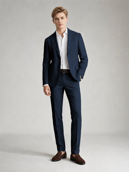 Savile Men's Sand Khaki Linen-Blend 2-Piece Suit Set – Two-Button Notch Lapel Slim-Fit Blazer & Slim Trousers - Navy Blue - Navy_Blue