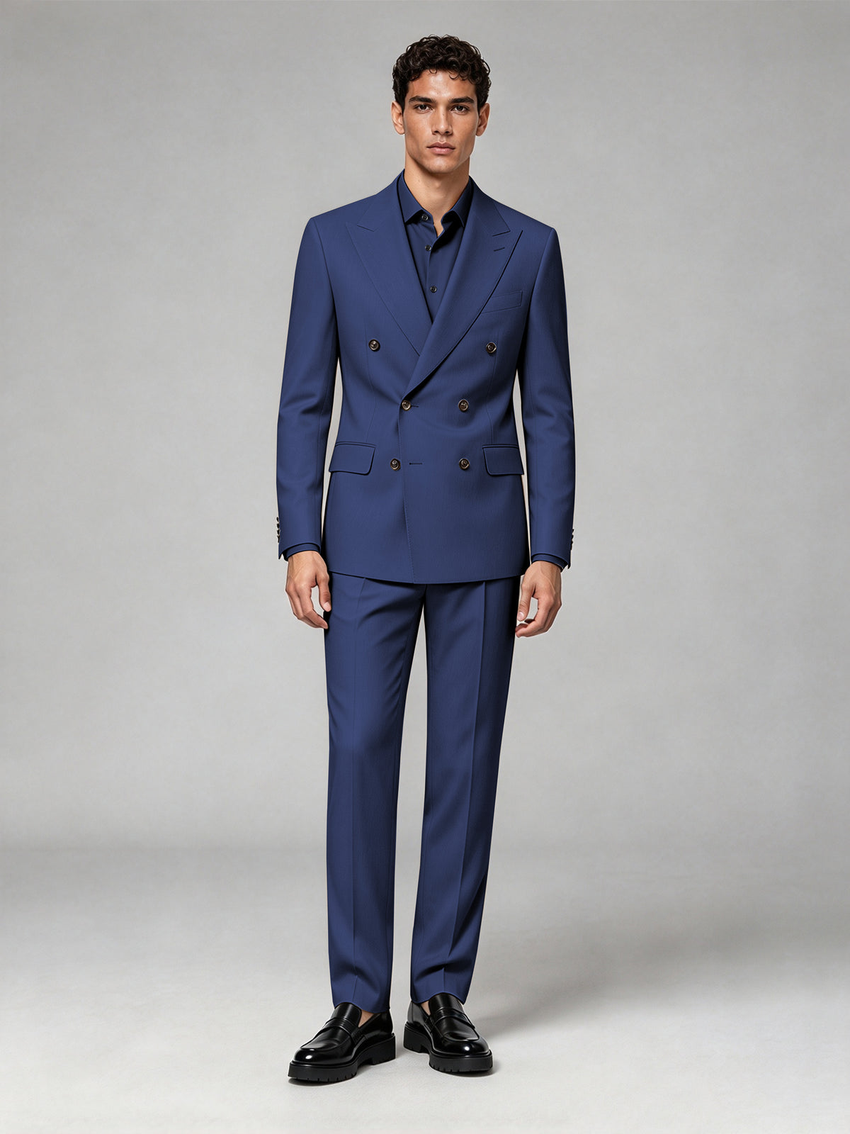 Savile Men's Navy Blue Double-Breasted 2-Piece Suit Set – Blazer & Trousers - Navy Blue