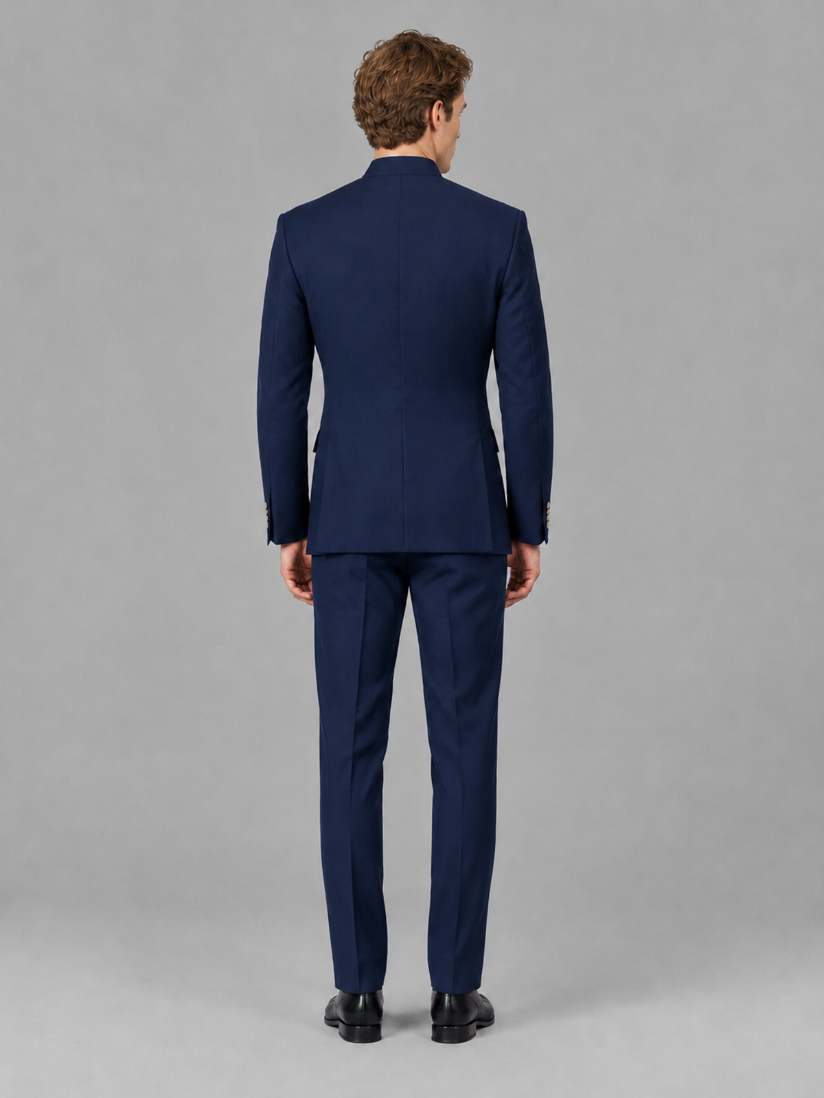 Savile Men's Navy Blue Mandarin Collar Asymmetrical 2-Piece Suit Set – Modern Jacket & Trousers - Navy Blue - Navy Blue_3