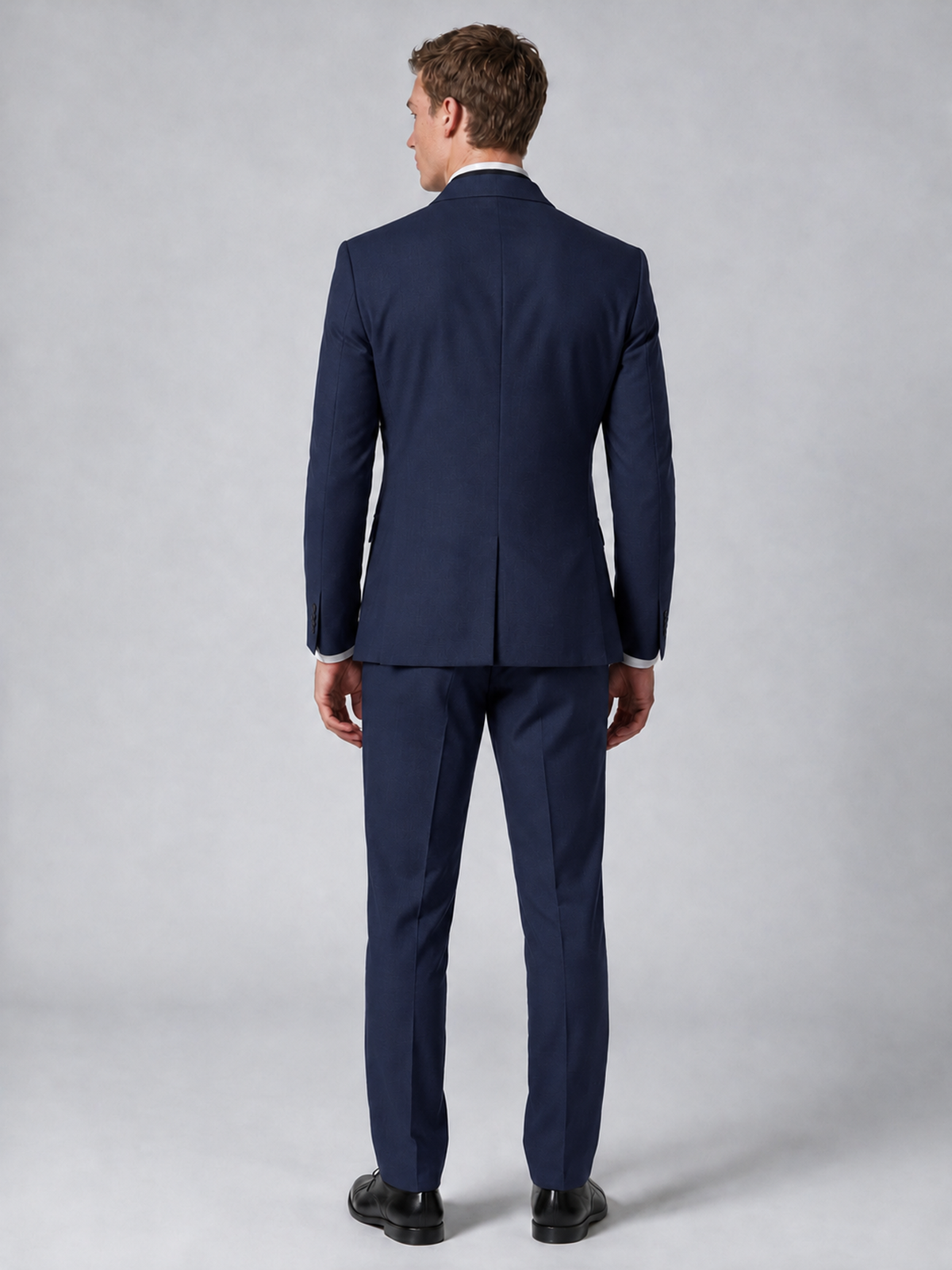 Savile Men's Navy Blue Wrap Shawl Lapel 2-Piece Suit Set – Modern Jacket & Trousers - Navy Blue - Navy Blue_3