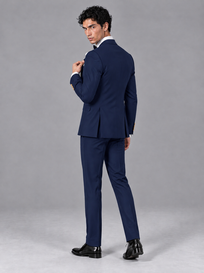 Savile Men's Navy Blue Contrast White Peak Lapel 3-Piece Tuxedo Suit - Navy_Blue