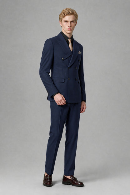 Savile Men's Navy Blue Double-Breasted Two-Piece Suit - Navy Blue