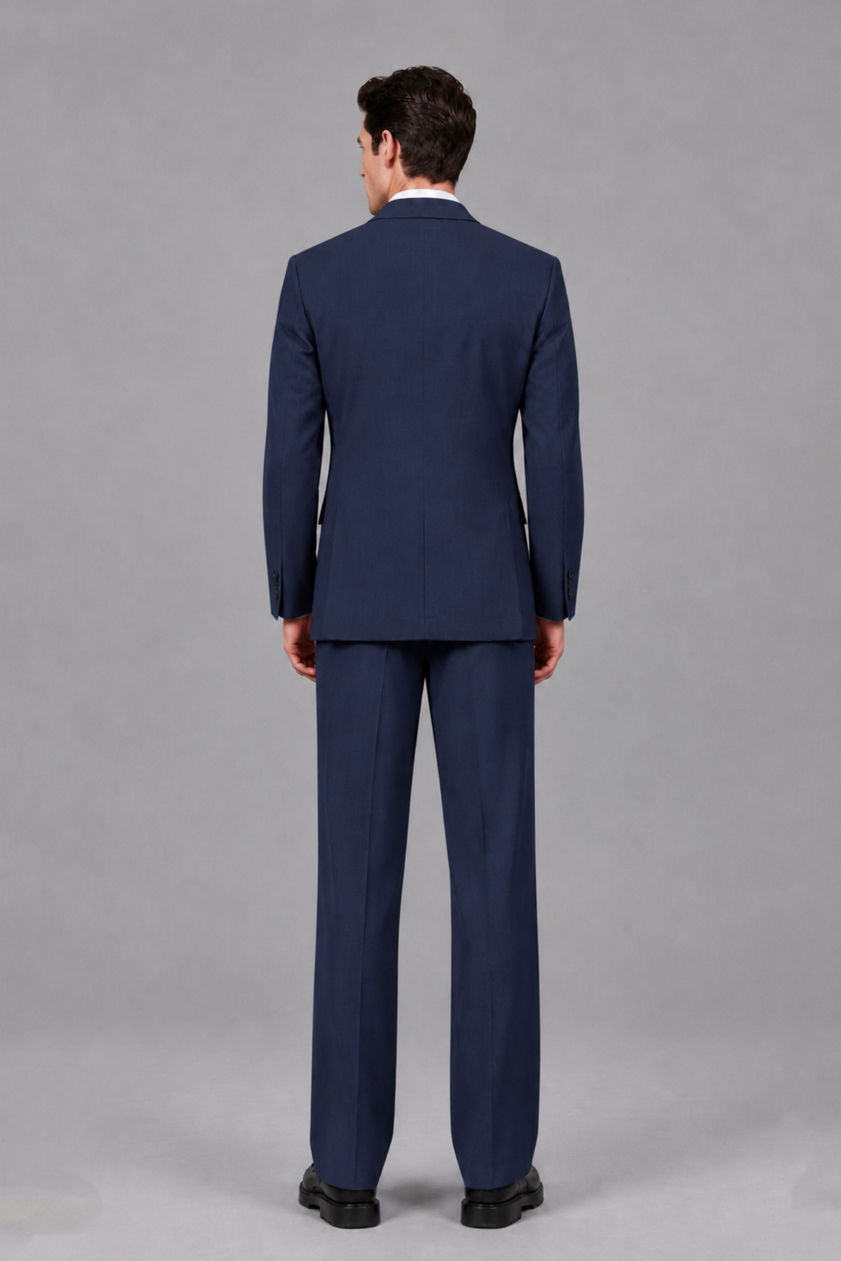Savile Men's Navy Blue Pleated 2-Piece Suit Set | Notch Lapel Blazer & Tailored Trousers - Navy Blue - Navy Blue_3