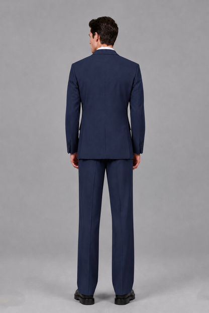 Savile Men's Navy Blue Pleated 2-Piece Suit Set | Notch Lapel Blazer & Tailored Trousers - Navy Blue - Navy Blue_3
