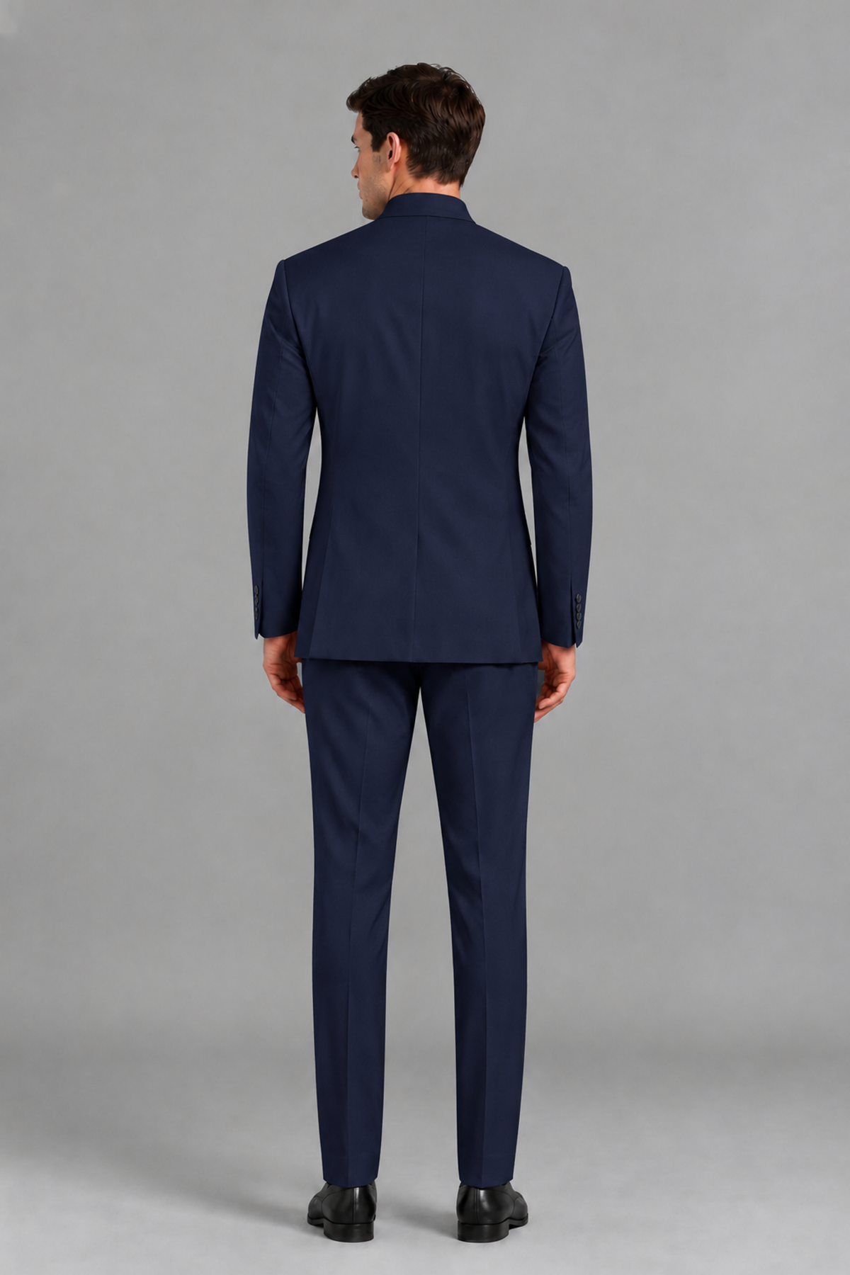 Savile Men's Navy Blue Asymmetrical Mandarin Collar Tuxedo Suit – Modern 2-Piece Gold Button Wedding, Prom & Gala Set - Navy Blue - Navy Blue_3