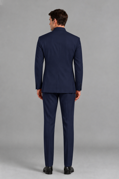 Savile Men's Navy Blue Asymmetrical Mandarin Collar Tuxedo Suit – Modern 2-Piece Gold Button Wedding, Prom & Gala Set - Navy Blue - Navy Blue_3