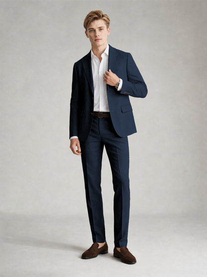 Savile Men's Sand Khaki Linen-Blend 2-Piece Suit Set – Two-Button Notch Lapel Slim-Fit Blazer & Slim Trousers - Navy Blue - Navy_Blue