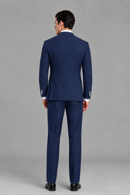Savile Men's Modern Navy Blue 2-Piece Wrap Suit Set – Peak Lapel Side-Button Blazer & Tailored Trousers - Navy Blue - Navy_Blue_3