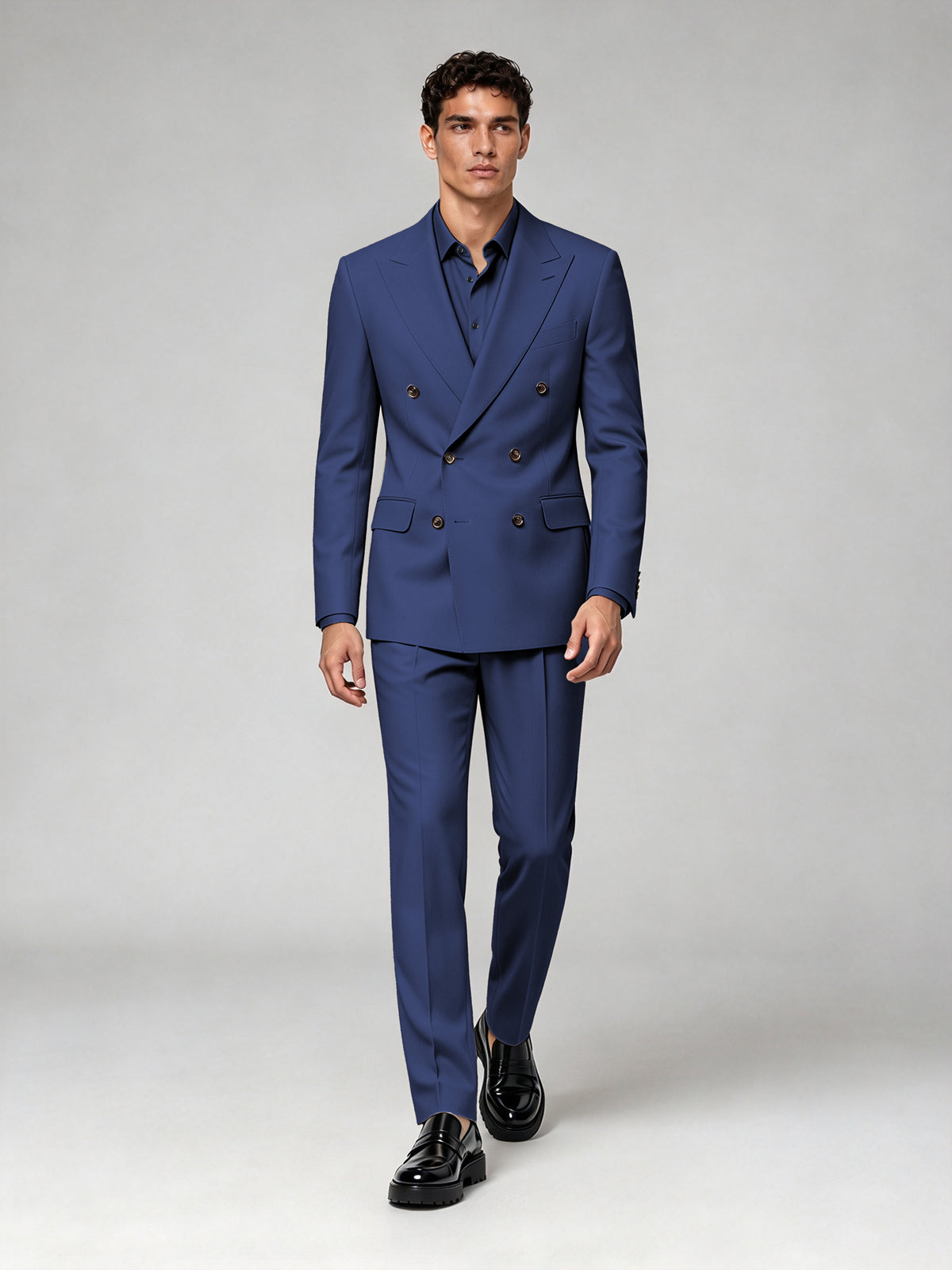 Savile Men's Navy Blue Double-Breasted 2-Piece Suit Set – Blazer & Trousers - Navy Blue