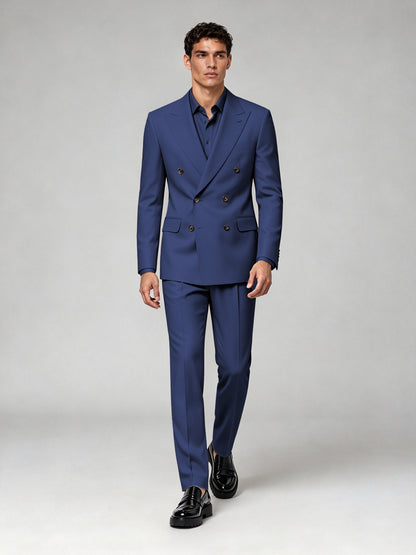 Savile Men's Navy Blue Double-Breasted 2-Piece Suit Set – Blazer & Trousers - Navy Blue