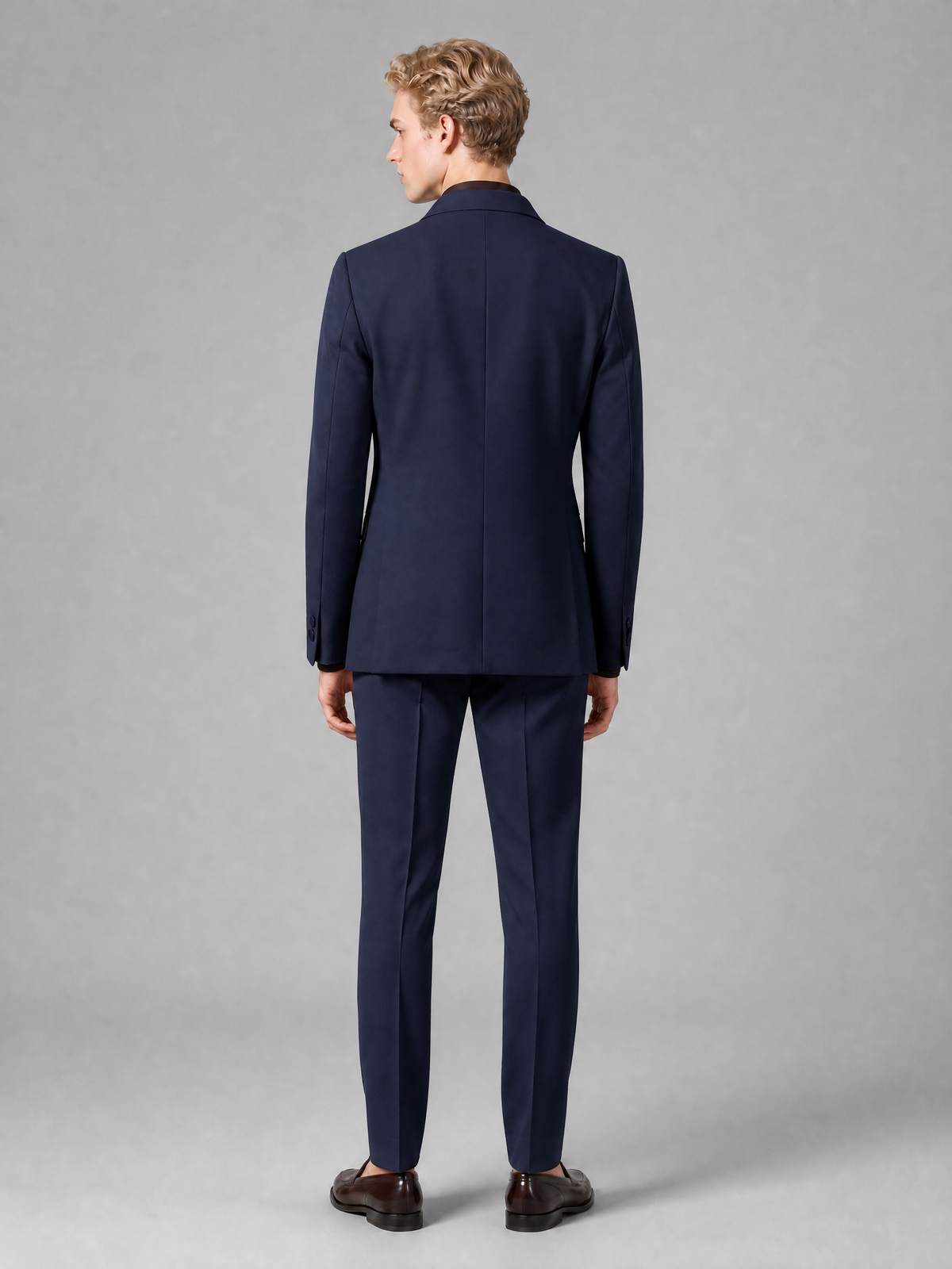 Men's Light Navy Blue Double-Breasted Slim Fit 2-Piece Suit – Peak Lapel Wedding & Business Formal Set - Navy Blue - Navy_Blue_3