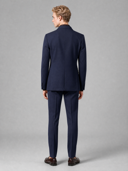 Men's Light Navy Blue Double-Breasted Slim Fit 2-Piece Suit – Peak Lapel Wedding & Business Formal Set - Navy Blue - Navy_Blue_3