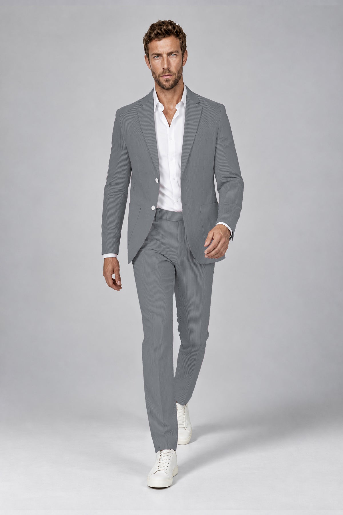 Savile Men's Navy Blue Striped 2-Piece Suit Set – Notch Lapel Blazer & Tailored Trousers - Navy Blue - Navy_Blue(4)