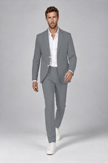 Savile Men's Navy Blue Striped 2-Piece Suit Set – Notch Lapel Blazer & Tailored Trousers - Navy Blue - Navy_Blue(4)