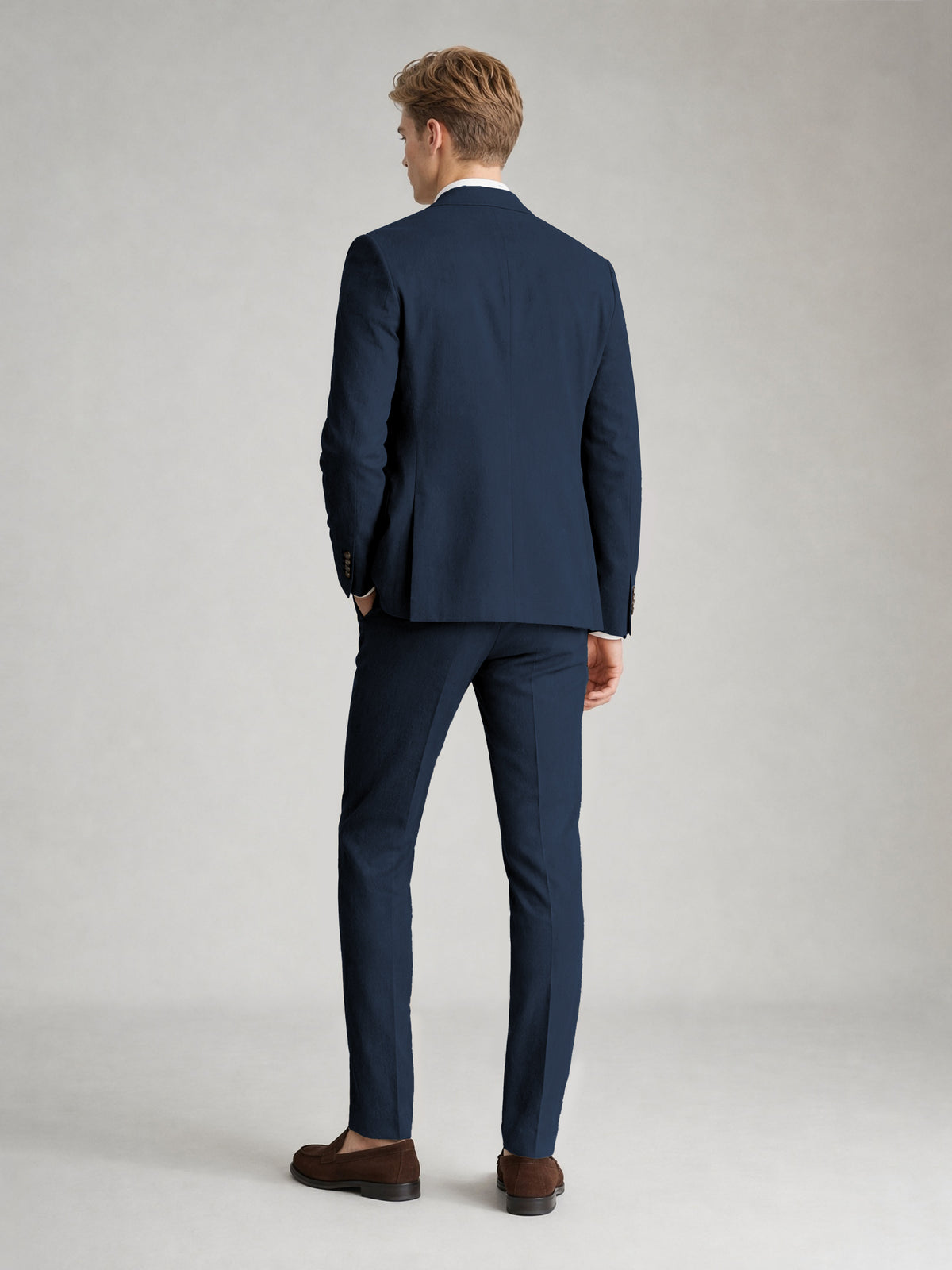 Savile Men's Sand Khaki Linen-Blend 2-Piece Suit Set – Two-Button Notch Lapel Slim-Fit Blazer & Slim Trousers - Navy Blue - Navy_Blue