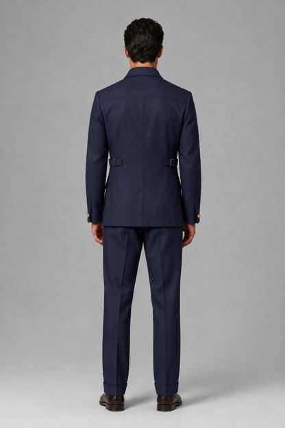 Savile Navy Blue Safari Jacket & Trousers Two-Piece Men's Suit - Navy Blue