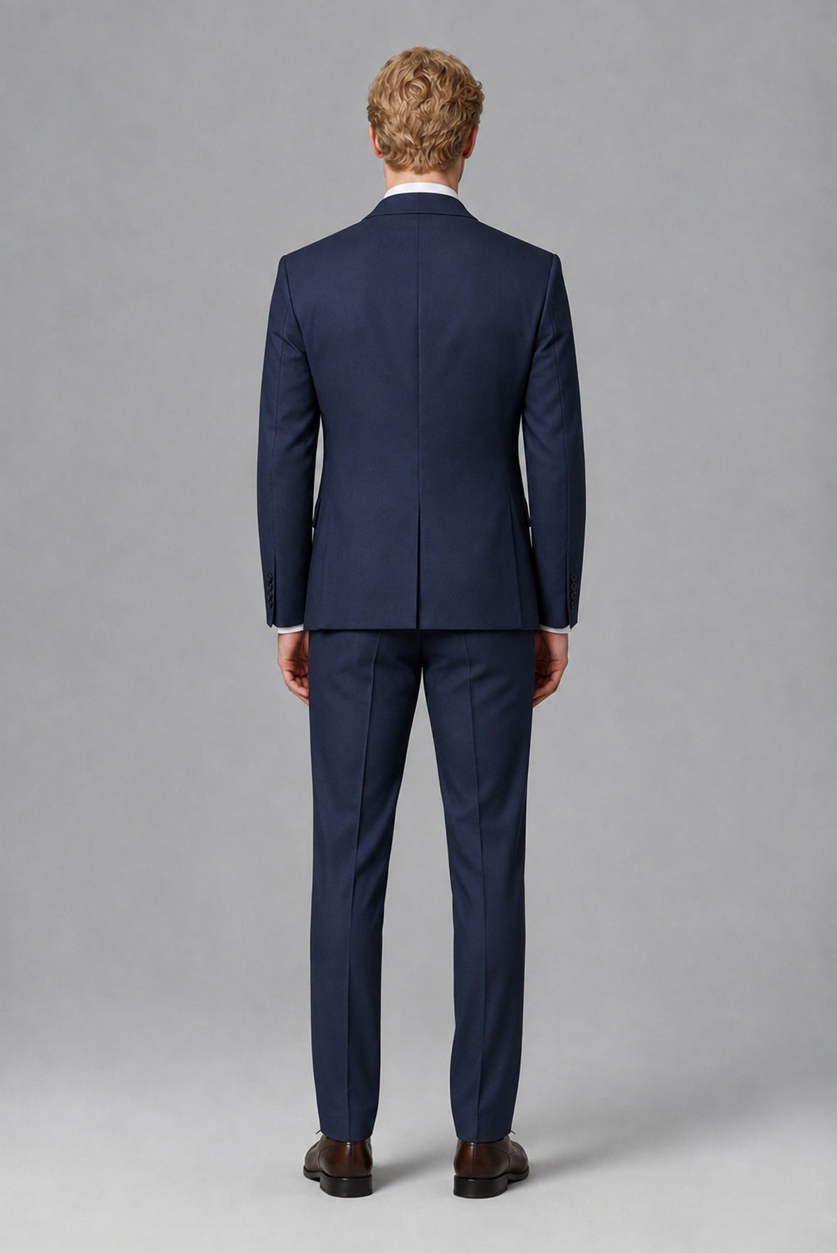 Savile Men's Navy Blue Three-Piece Wedding Suit with Double-Breasted Waistcoat - Navy Blue