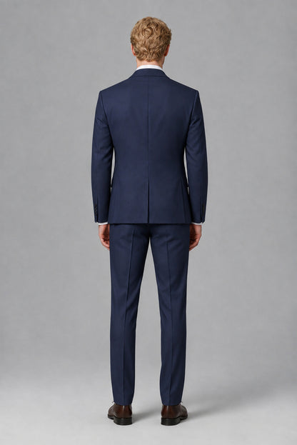 Savile Men's Navy Blue Three-Piece Wedding Suit with Double-Breasted Waistcoat - Navy Blue