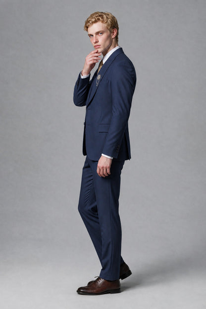 Savile Men's Navy Blue Three-Piece Wedding Suit with Double-Breasted Waistcoat - Navy Blue