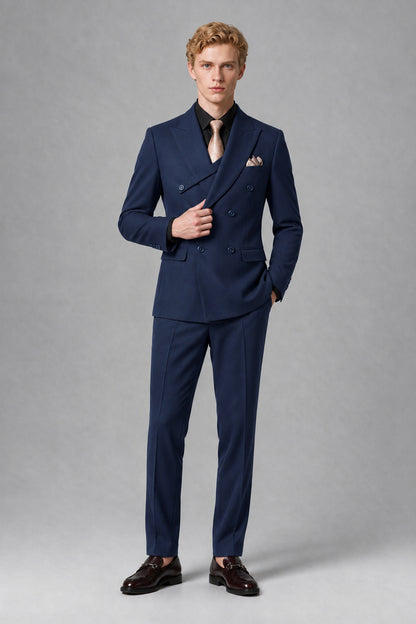 Savile Men's Navy Blue Double-Breasted Two-Piece Suit - Navy Blue
