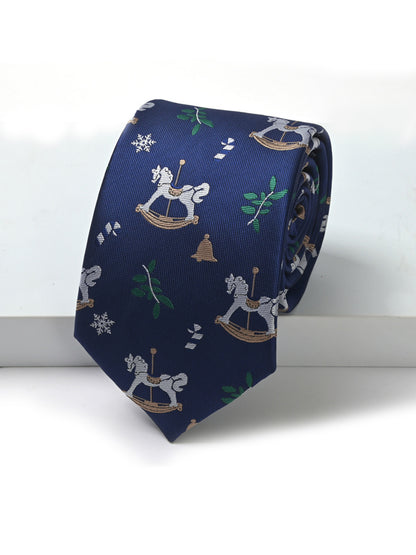 Savile Men's Christmas Holiday Rocking Horse Necktie – Festive Navy Blue Classic Tie - Navy Blue