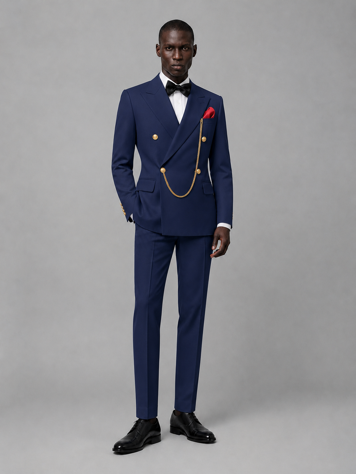 Men's Navy Blue Double-Breasted 2-Piece Suit Set – Jacket & Trousers | Navy Blue Chain - Navy Blue