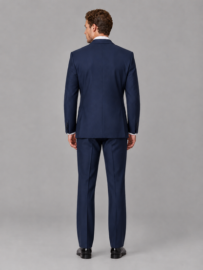 Savile Men's Navy Blue Peak Lapel 3-Piece Tuxedo Suit | Jacket, Vest & Trousers - Navy Blue