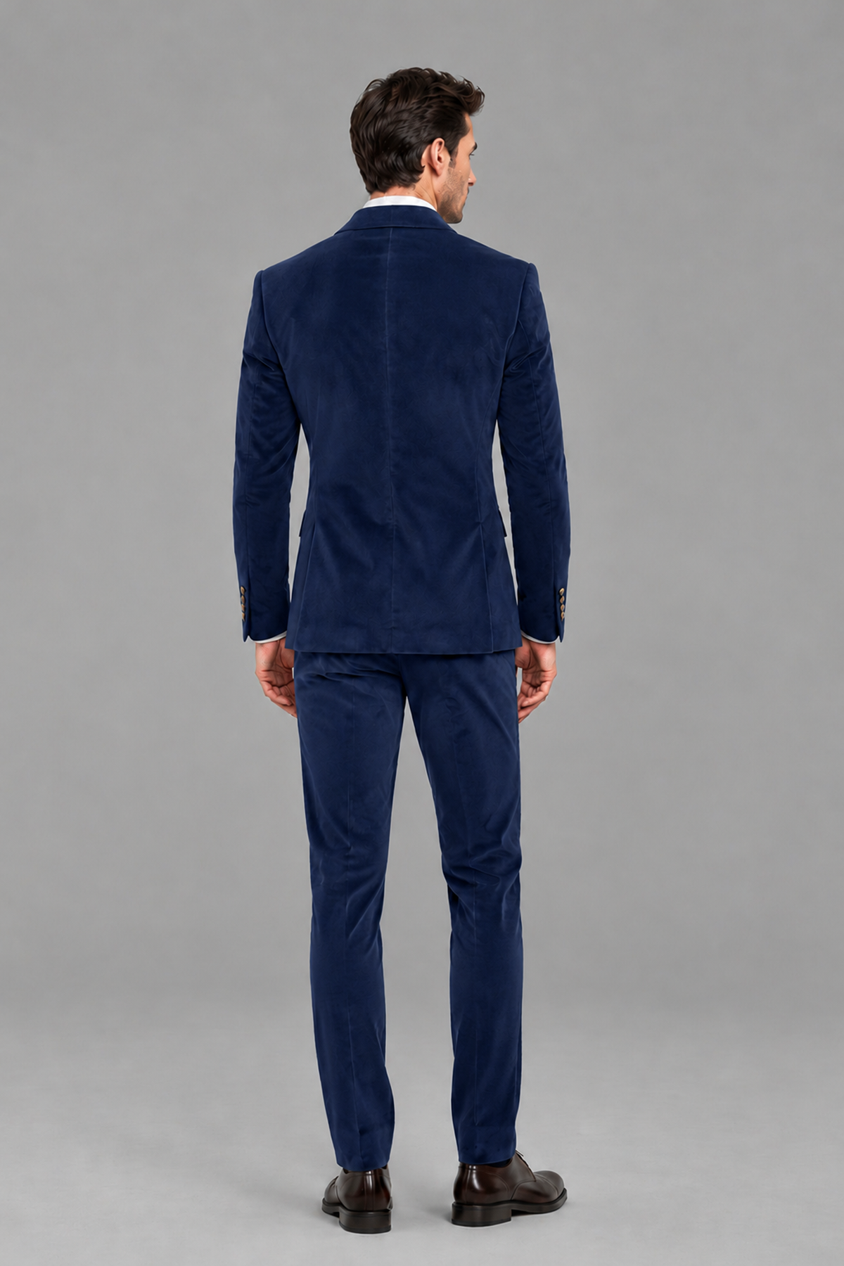 Savile Men's Navy Blue Velvet Double-Breasted 2-Piece Suit Set | Peak Lapel Blazer & Trousers - Navy Blue