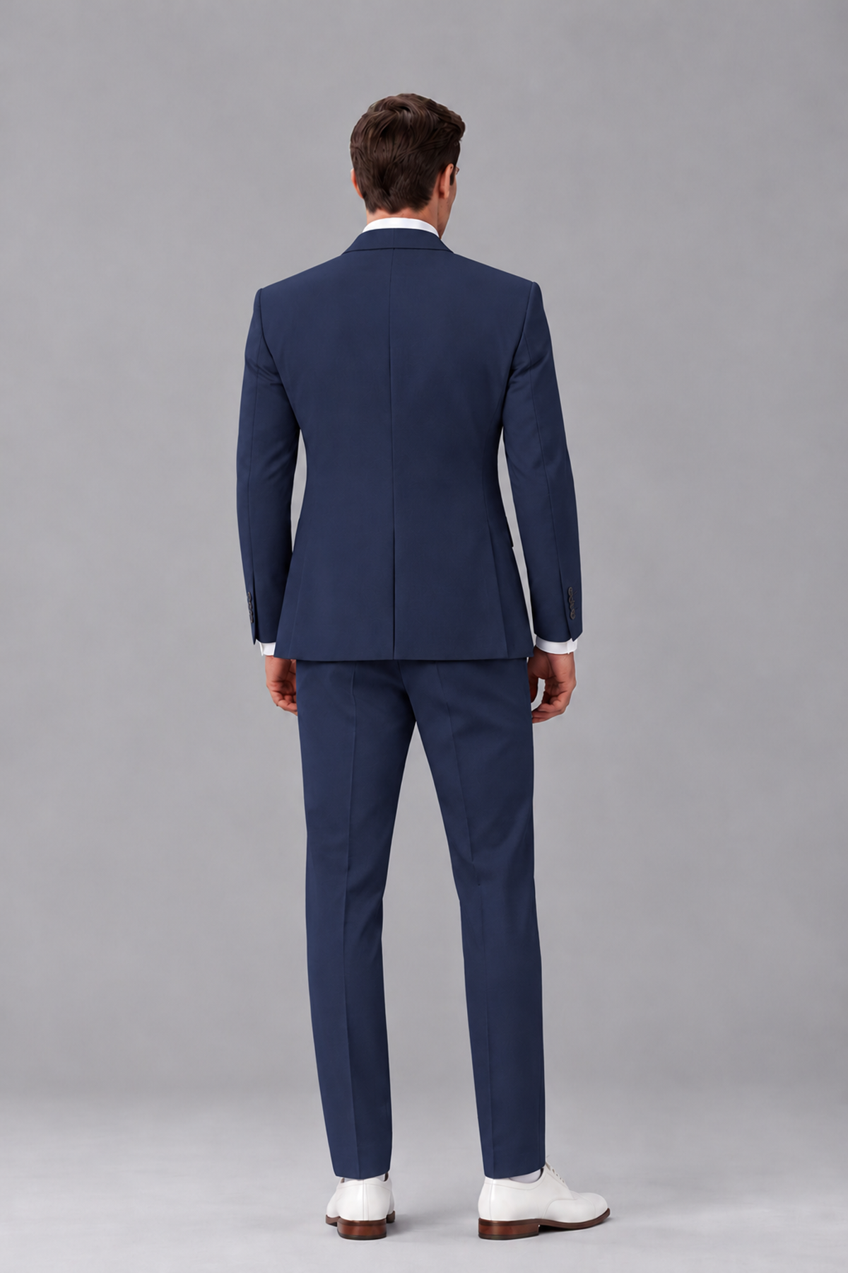 Savile Navy Blue 3-Piece Suit with Notch Lapel & Chain Vest - Navy Blue