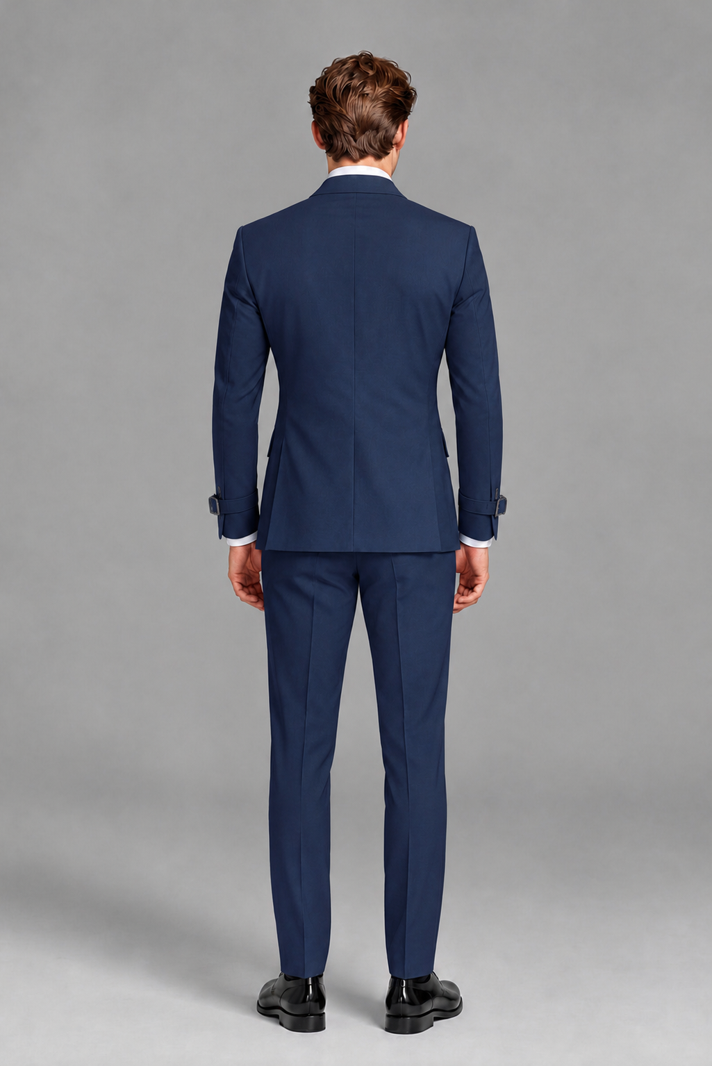 Savile Men's Navy Blue Buckle-Closure 2-Piece Suit Set | Peak Lapel Blazer & Trousers - Navy Blue