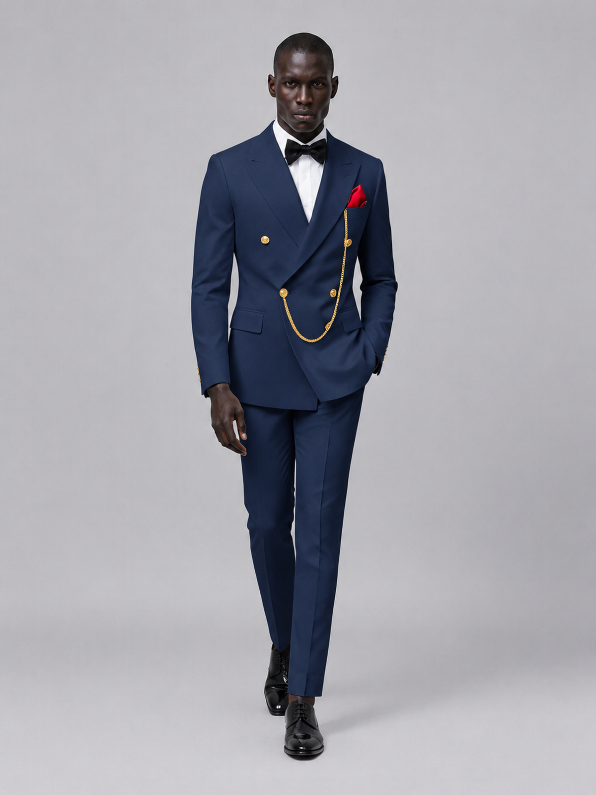 Men's Navy Blue Double-Breasted 2-Piece Suit Set – Jacket & Trousers | Navy Blue Chain - Navy Blue