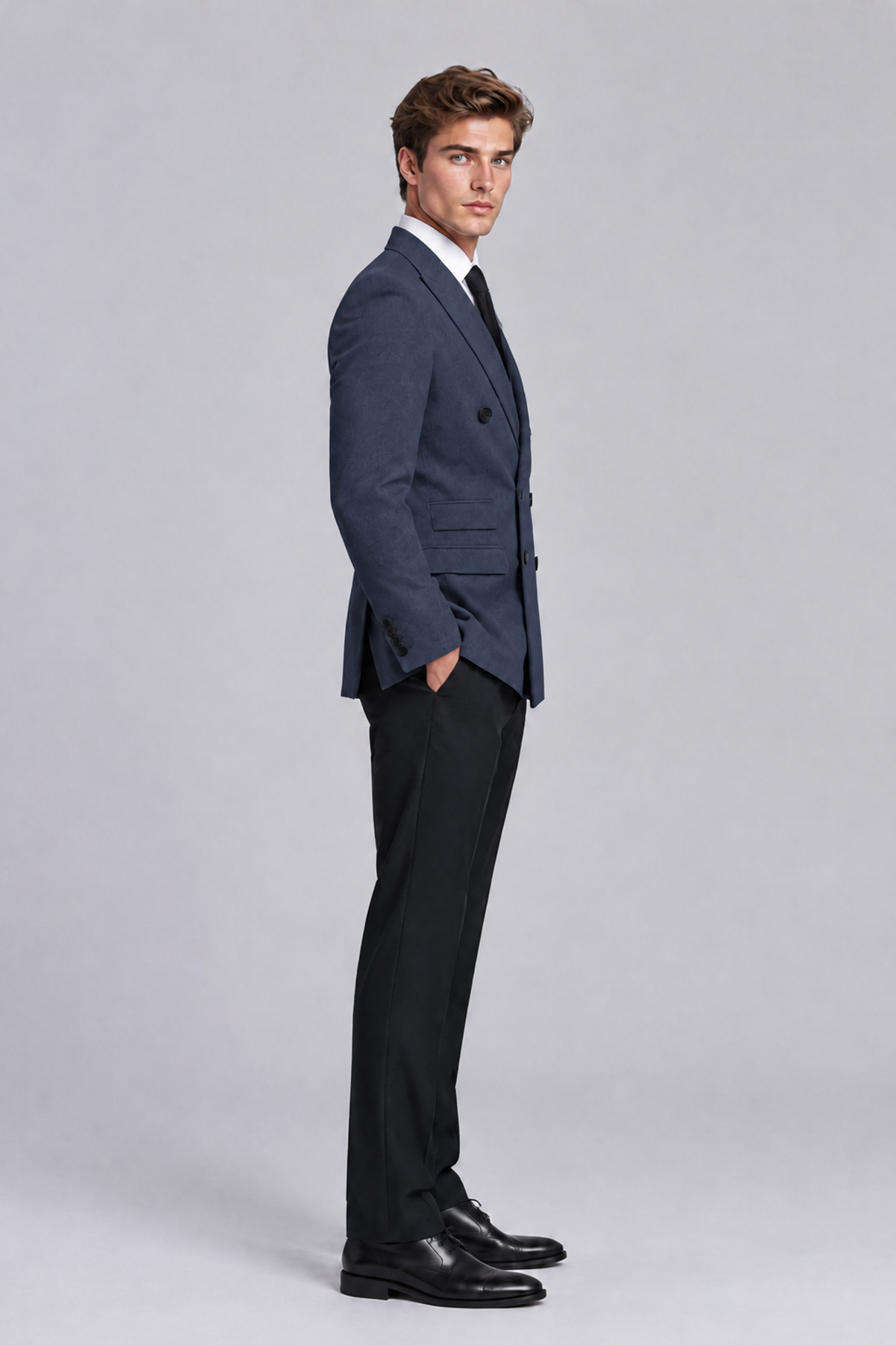 Savile Men's Navy Blue Double-Breasted Peak Lapel Blazer - Navy Blue